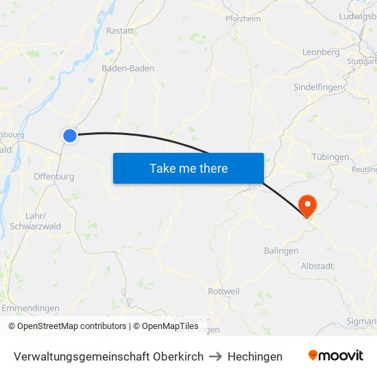 Verwaltungsgemeinschaft Oberkirch to Hechingen map