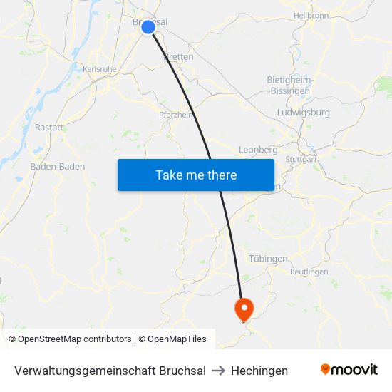 Verwaltungsgemeinschaft Bruchsal to Hechingen map