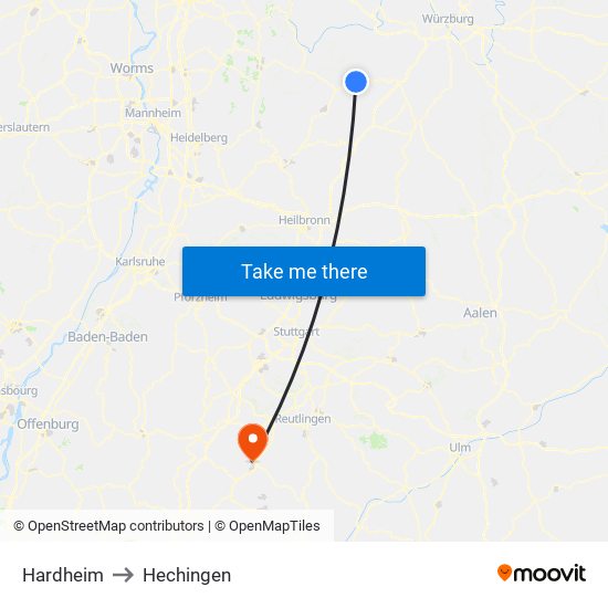Hardheim to Hechingen map