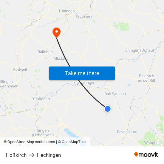 Hoßkirch to Hechingen map