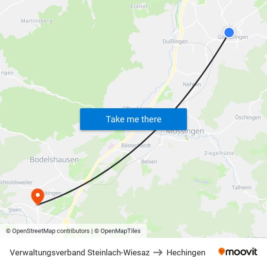 Verwaltungsverband Steinlach-Wiesaz to Hechingen map