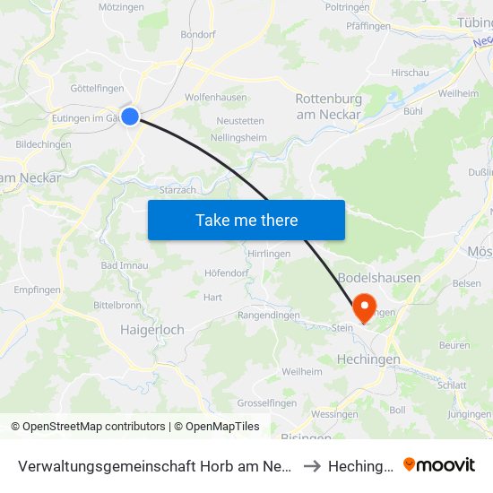 Verwaltungsgemeinschaft Horb am Neckar to Hechingen map