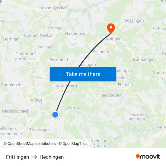 Frittlingen to Hechingen map