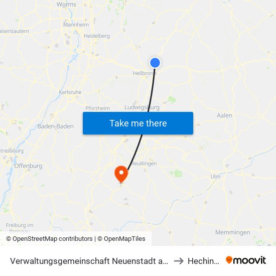 Verwaltungsgemeinschaft Neuenstadt am Kocher to Hechingen map