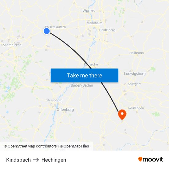 Kindsbach to Hechingen map