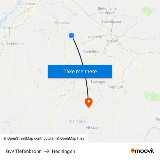 Gvv Tiefenbronn to Hechingen map