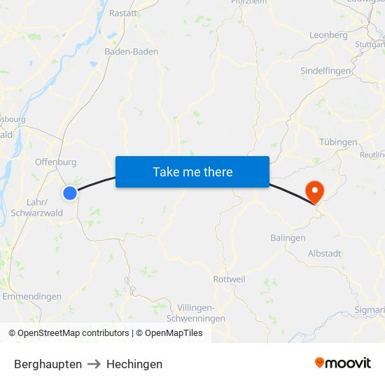 Berghaupten to Hechingen map