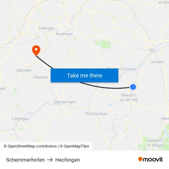 Schemmerhofen to Hechingen map