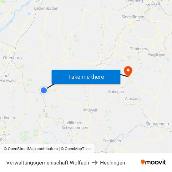 Verwaltungsgemeinschaft Wolfach to Hechingen map