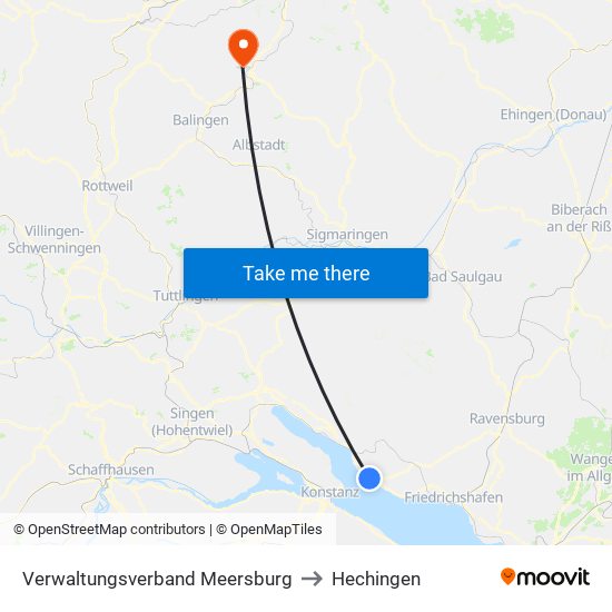 Verwaltungsverband Meersburg to Hechingen map