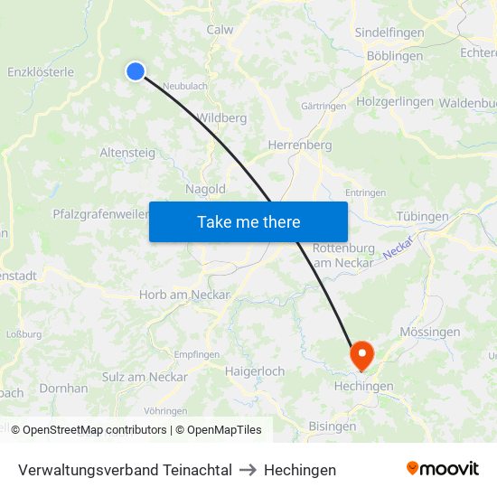 Verwaltungsverband Teinachtal to Hechingen map