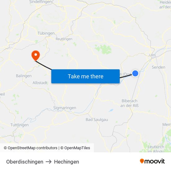 Oberdischingen to Hechingen map