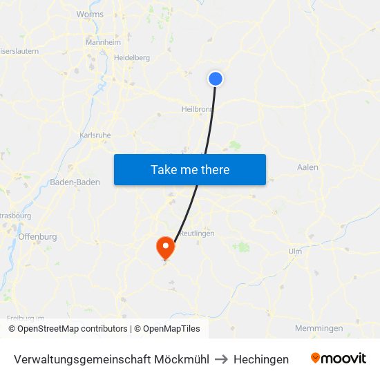 Verwaltungsgemeinschaft Möckmühl to Hechingen map