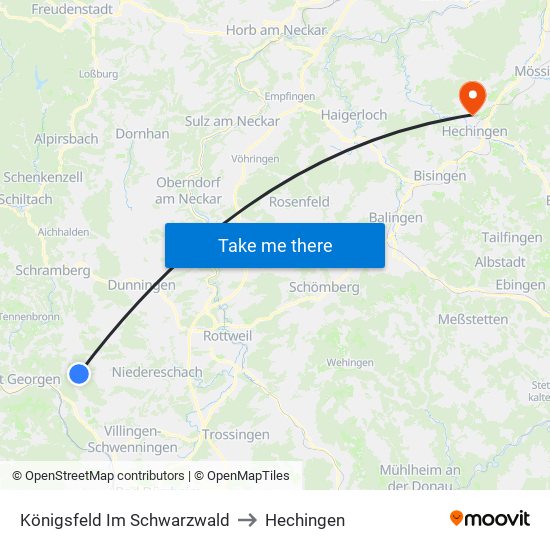 Königsfeld Im Schwarzwald to Hechingen map