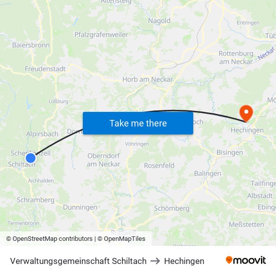 Verwaltungsgemeinschaft Schiltach to Hechingen map