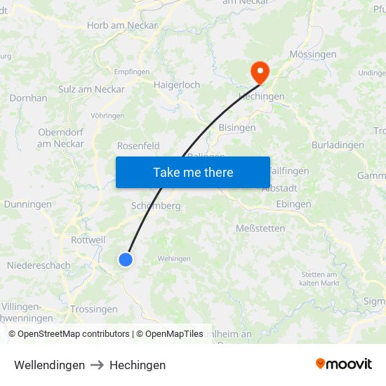 Wellendingen to Hechingen map