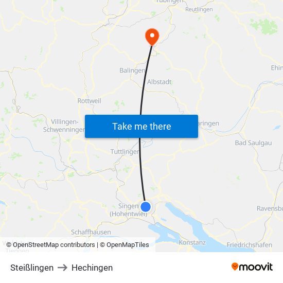 Steißlingen to Hechingen map