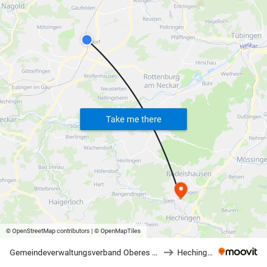 Gemeindeverwaltungsverband Oberes Gäu to Hechingen map