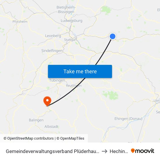 Gemeindeverwaltungsverband Plüderhausen-Urbach to Hechingen map