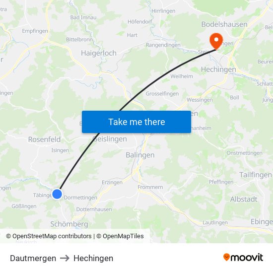 Dautmergen to Hechingen map