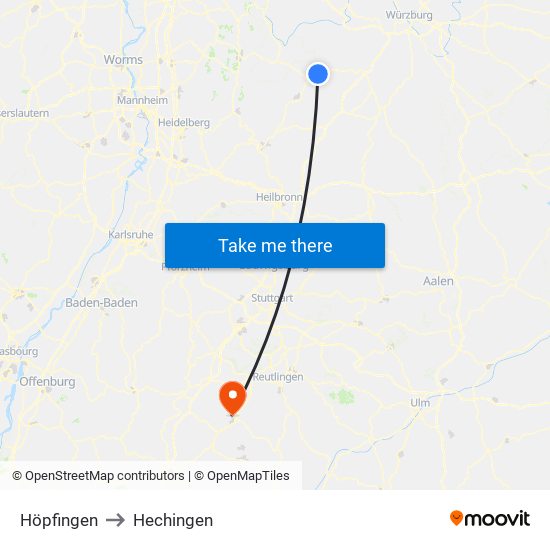 Höpfingen to Hechingen map