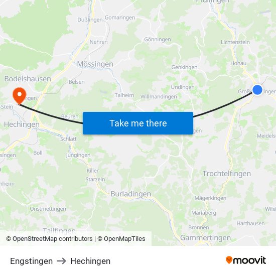 Engstingen to Hechingen map