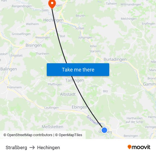 Straßberg to Hechingen map