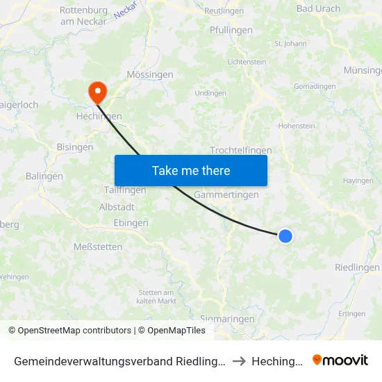 Gemeindeverwaltungsverband Riedlingen to Hechingen map