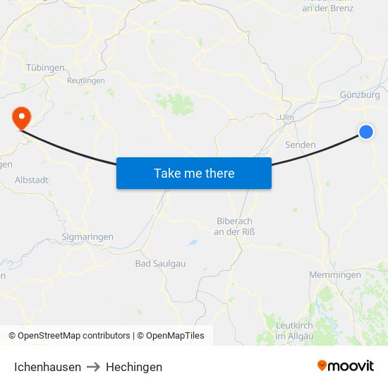 Ichenhausen to Hechingen map
