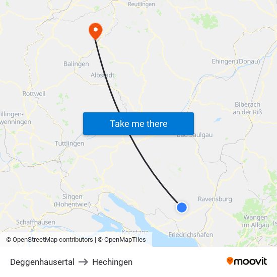 Deggenhausertal to Hechingen map