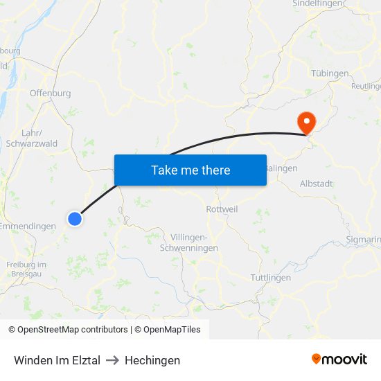 Winden Im Elztal to Hechingen map