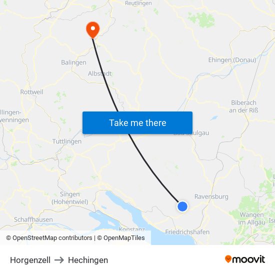 Horgenzell to Hechingen map