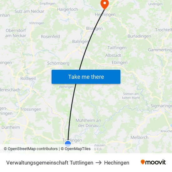 Verwaltungsgemeinschaft Tuttlingen to Hechingen map