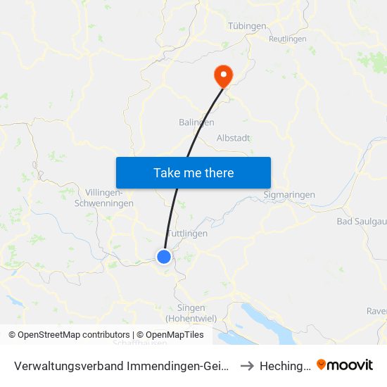 Verwaltungsverband Immendingen-Geisingen to Hechingen map