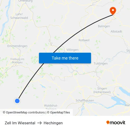 Zell Im Wiesental to Hechingen map