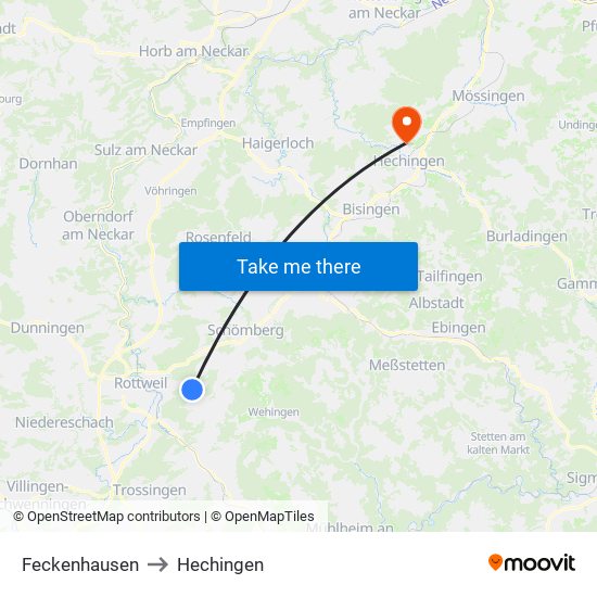 Feckenhausen to Hechingen map