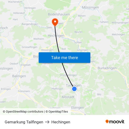 Gemarkung Tailfingen to Hechingen map