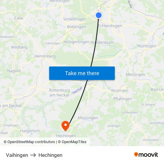 Vaihingen to Hechingen map