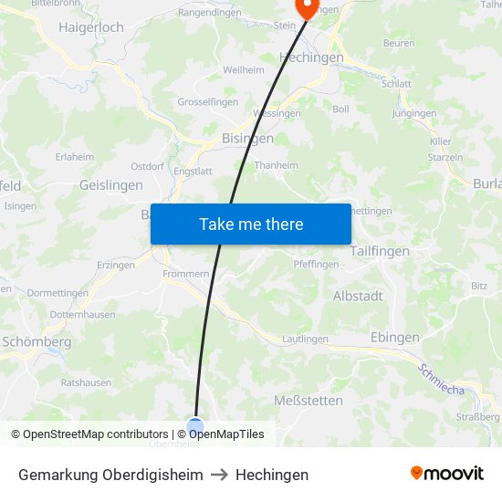 Gemarkung Oberdigisheim to Hechingen map