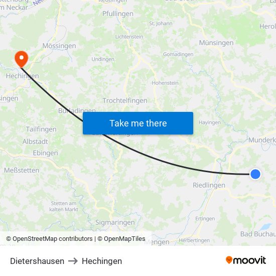 Dietershausen to Hechingen map