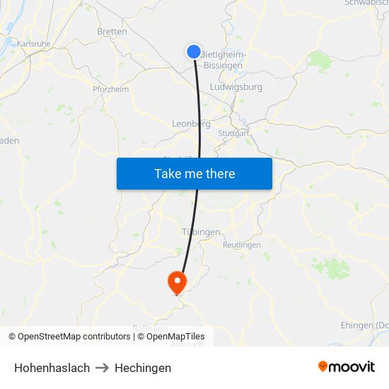 Hohenhaslach to Hechingen map