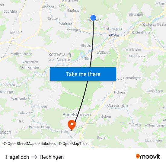 Hagelloch to Hechingen map