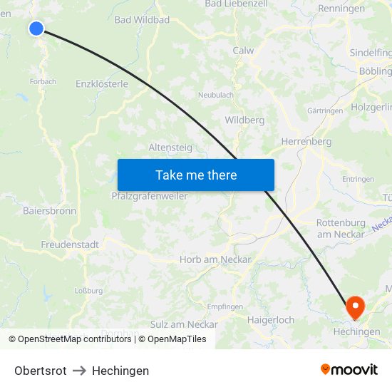 Obertsrot to Hechingen map