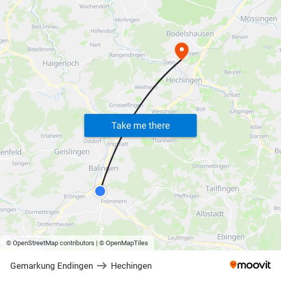 Gemarkung Endingen to Hechingen map