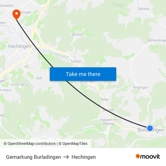 Gemarkung Burladingen to Hechingen map