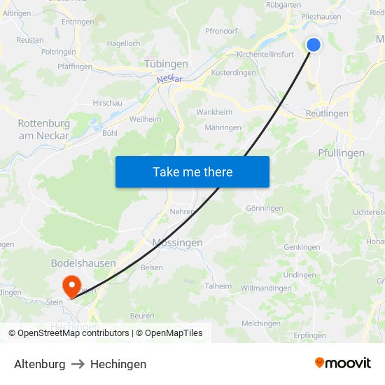 Altenburg to Hechingen map