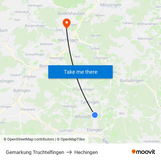 Gemarkung Truchtelfingen to Hechingen map