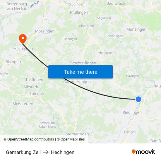 Gemarkung Zell to Hechingen map