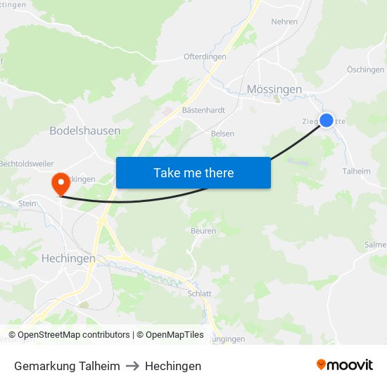 Gemarkung Talheim to Hechingen map