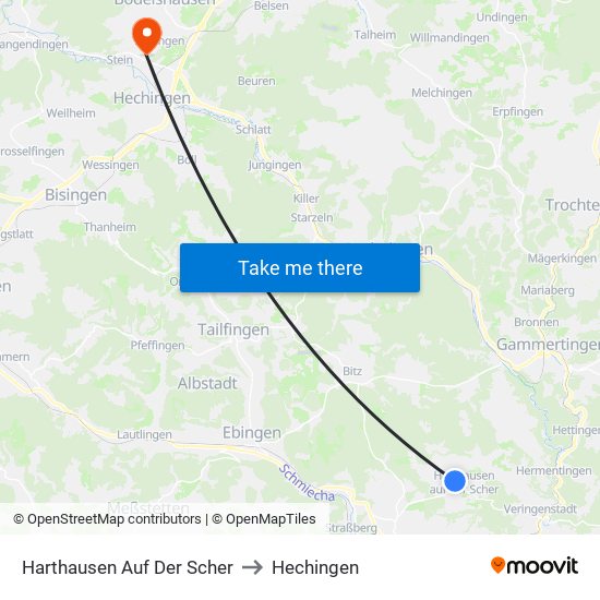 Harthausen Auf Der Scher to Hechingen map